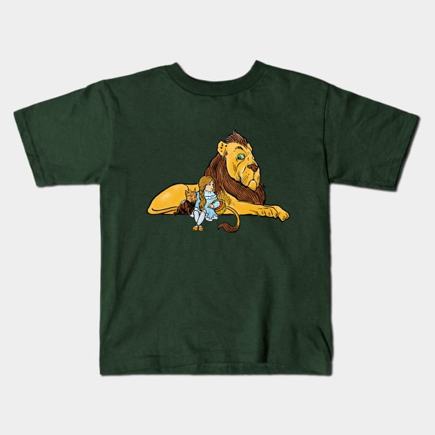 Vintage Wizard of Oz Cowardly Lion and Dorothy Kids T-Shirt by MasterpieceCafe